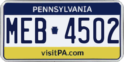PA license plate MEB4502