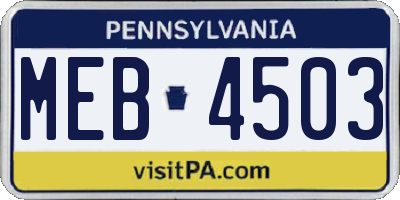 PA license plate MEB4503