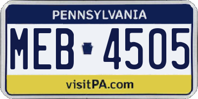 PA license plate MEB4505