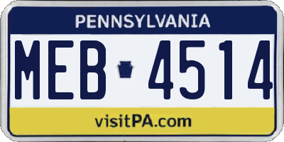 PA license plate MEB4514