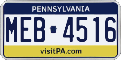 PA license plate MEB4516