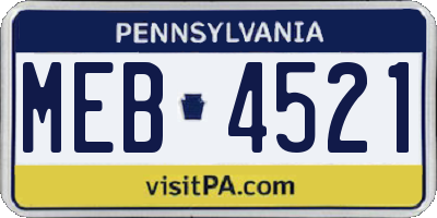PA license plate MEB4521