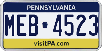 PA license plate MEB4523