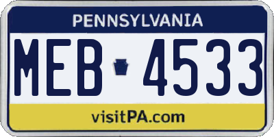PA license plate MEB4533