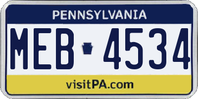 PA license plate MEB4534
