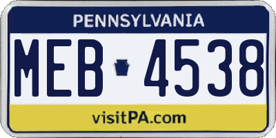 PA license plate MEB4538