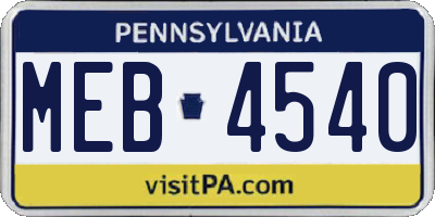 PA license plate MEB4540
