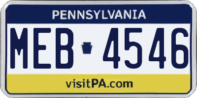PA license plate MEB4546