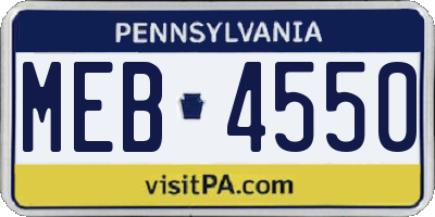 PA license plate MEB4550