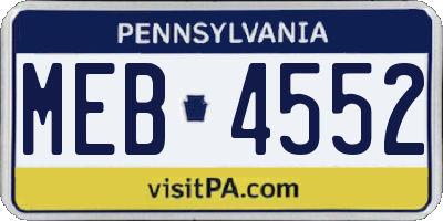 PA license plate MEB4552