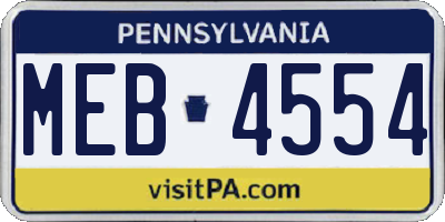 PA license plate MEB4554