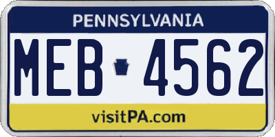 PA license plate MEB4562