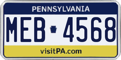 PA license plate MEB4568