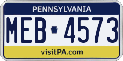 PA license plate MEB4573