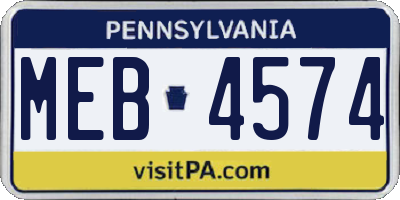 PA license plate MEB4574