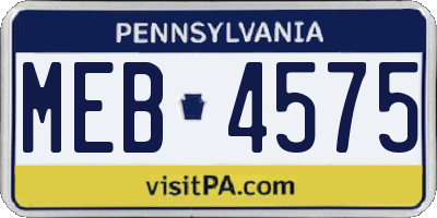 PA license plate MEB4575