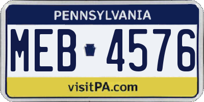 PA license plate MEB4576