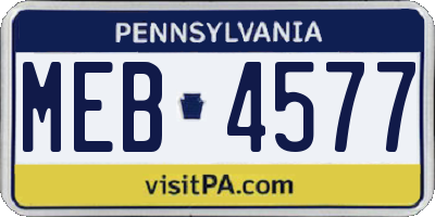PA license plate MEB4577