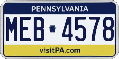 PA license plate MEB4578