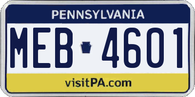 PA license plate MEB4601