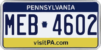 PA license plate MEB4602