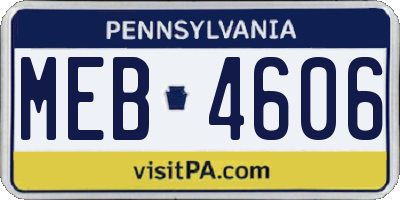 PA license plate MEB4606