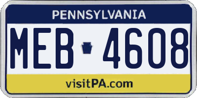 PA license plate MEB4608