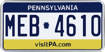 PA license plate MEB4610