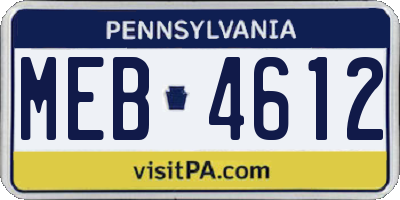 PA license plate MEB4612