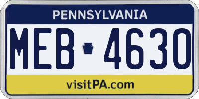 PA license plate MEB4630