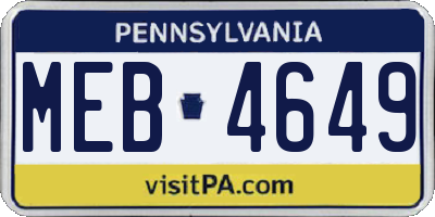 PA license plate MEB4649