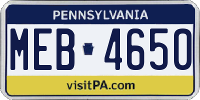 PA license plate MEB4650
