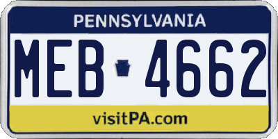 PA license plate MEB4662