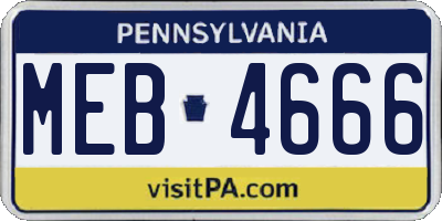PA license plate MEB4666