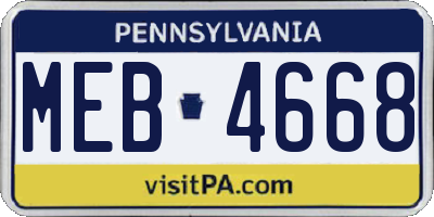 PA license plate MEB4668