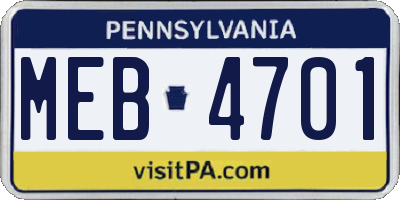 PA license plate MEB4701