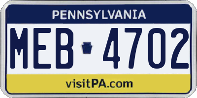 PA license plate MEB4702