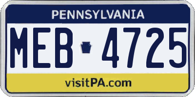 PA license plate MEB4725