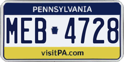 PA license plate MEB4728