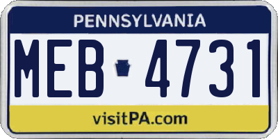 PA license plate MEB4731