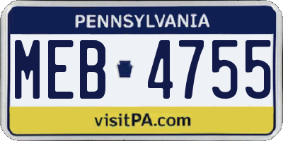 PA license plate MEB4755