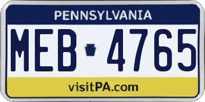 PA license plate MEB4765