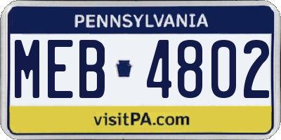 PA license plate MEB4802