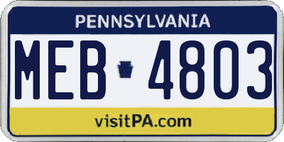 PA license plate MEB4803