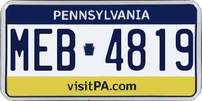 PA license plate MEB4819