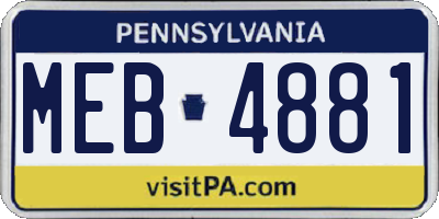 PA license plate MEB4881
