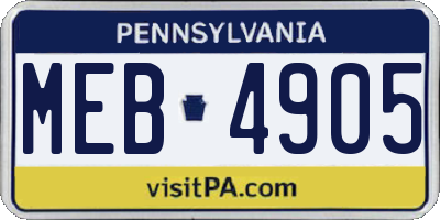 PA license plate MEB4905