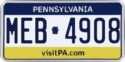 PA license plate MEB4908