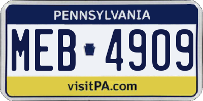 PA license plate MEB4909
