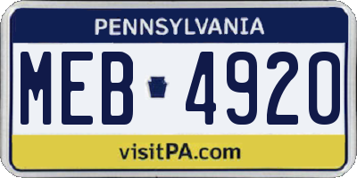 PA license plate MEB4920